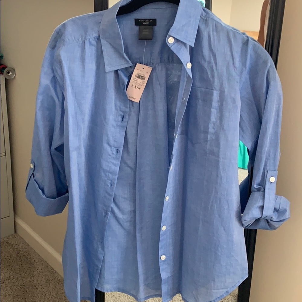 Ann Taylor -Lightweight blue Button down